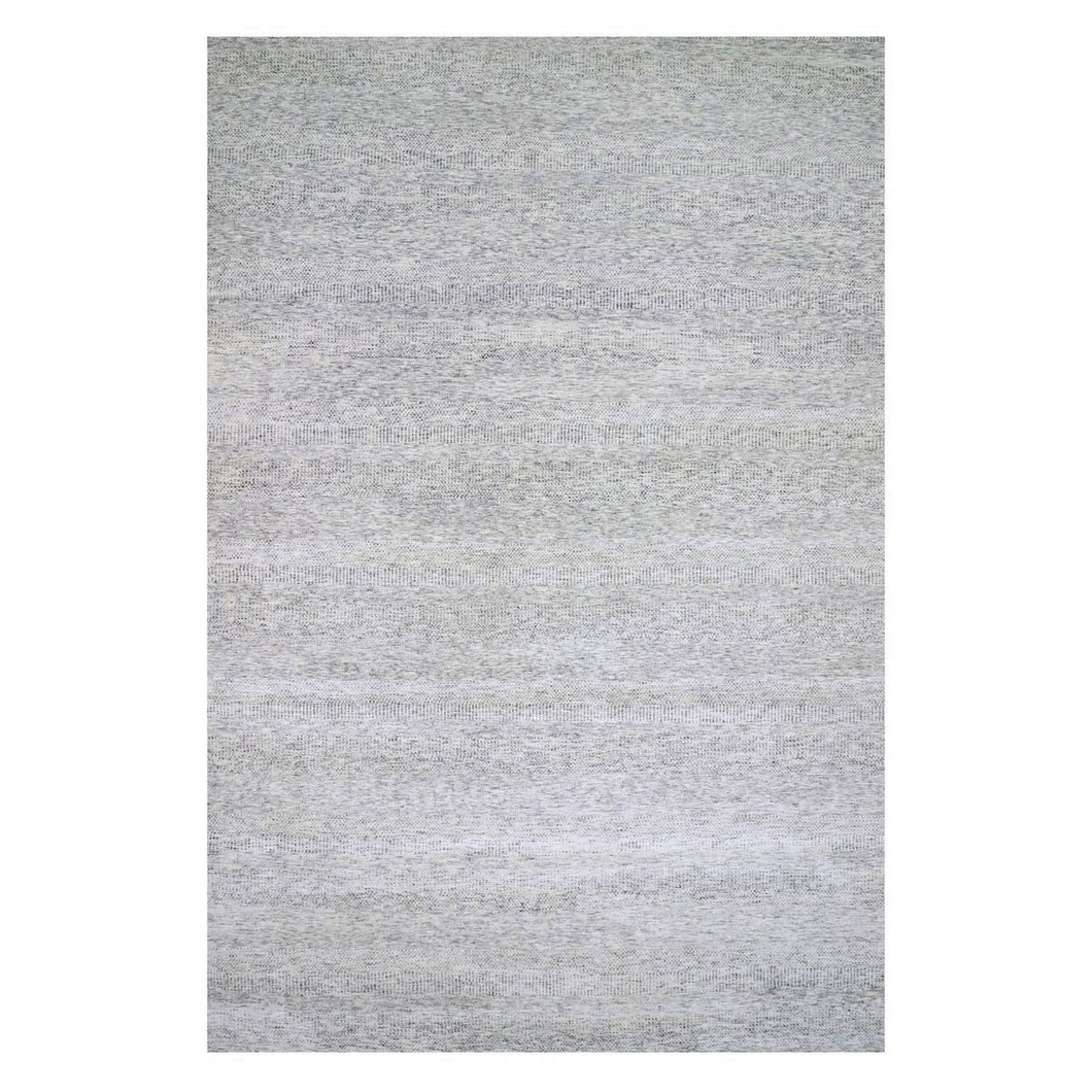 14'x18' Rhino Gray, Tone on Tone, Hand Knotted, Modern Grass Design, Undyed Organic Wool, Oversized Oriental Rug FWR477060