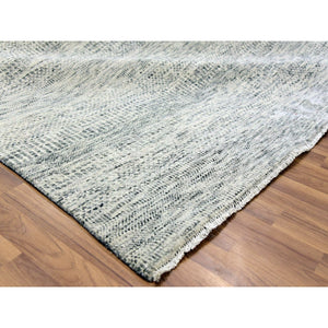 14'x18' Rhino Gray, Tone on Tone, Hand Knotted, Modern Grass Design, Undyed Organic Wool, Oversized Oriental Rug FWR477060