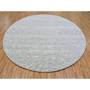 9'5"x9'6" Goose Gray, Tone on Tone, Undyed 100% Wool, Hand Knotted Modern Grass Design, Round Oriental Rug FWR477066