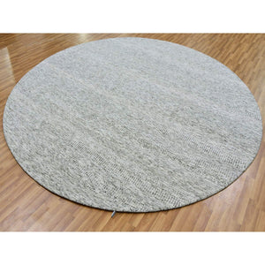 9'5"x9'6" Goose Gray, Tone on Tone, Undyed 100% Wool, Hand Knotted Modern Grass Design, Round Oriental Rug FWR477066