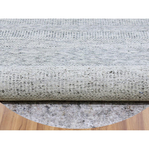 9'5"x9'6" Goose Gray, Tone on Tone, Undyed 100% Wool, Hand Knotted Modern Grass Design, Round Oriental Rug FWR477066