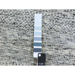 9'5"x9'6" Goose Gray, Tone on Tone, Undyed 100% Wool, Hand Knotted Modern Grass Design, Round Oriental Rug FWR477066