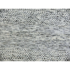 9'5"x9'6" Goose Gray, Tone on Tone, Undyed 100% Wool, Hand Knotted Modern Grass Design, Round Oriental Rug FWR477066