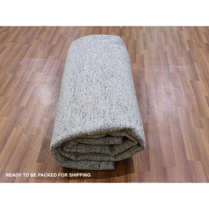 9'5"x9'6" Goose Gray, Tone on Tone, Undyed 100% Wool, Hand Knotted Modern Grass Design, Round Oriental Rug FWR477066