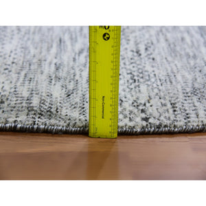 9'5"x9'6" Goose Gray, Tone on Tone, Undyed 100% Wool, Hand Knotted Modern Grass Design, Round Oriental Rug FWR477066