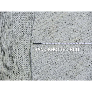 9'5"x9'6" Goose Gray, Tone on Tone, Undyed 100% Wool, Hand Knotted Modern Grass Design, Round Oriental Rug FWR477066