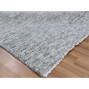 8'x8' Silver Gray, Natural Undyed Wool, Modern Grass Design, Hand Knotted, Tone on Tone, Square Oriental Rug FWR477072