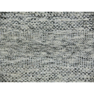 8'x8' Silver Gray, Natural Undyed Wool, Modern Grass Design, Hand Knotted, Tone on Tone, Square Oriental Rug FWR477072