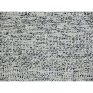 7'9"x7'9" Perfect Gray, Tone on Tone, Undyed Pure Wool, Grass Design, Hand Knotted, Round Oriental Rug FWR477090