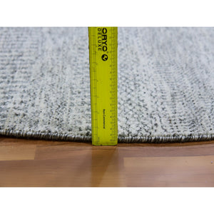 7'9"x7'9" Perfect Gray, Tone on Tone, Undyed Pure Wool, Grass Design, Hand Knotted, Round Oriental Rug FWR477090