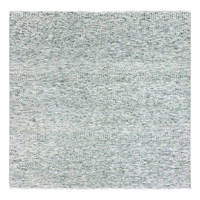 6'x6' Cloud Gray, Natural Undyed Wool, Modern Grass Design, Hand Knotted, Tone on Tone, Square Oriental Rug FWR477108