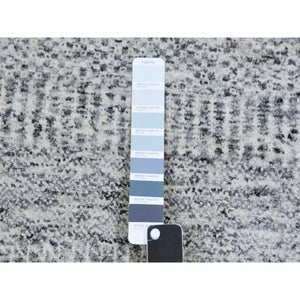 6'x6' Cloud Gray, Natural Undyed Wool, Modern Grass Design, Hand Knotted, Tone on Tone, Square Oriental Rug FWR477108