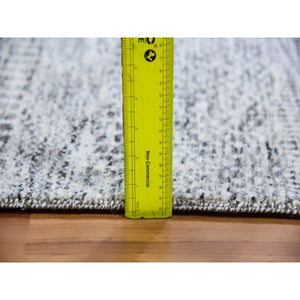 6'x6' Cloud Gray, Natural Undyed Wool, Modern Grass Design, Hand Knotted, Tone on Tone, Square Oriental Rug FWR477108