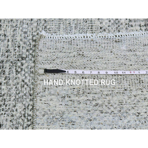 6'x6' Cloud Gray, Natural Undyed Wool, Modern Grass Design, Hand Knotted, Tone on Tone, Square Oriental Rug FWR477108