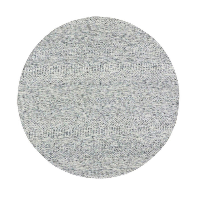 6'x6' Silver Chalice Gray, Modern Grass Design, Tone on Tone, Undyed 100% Wool, Hand Knotted, Round Oriental Rug FWR477114