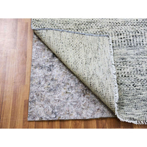 2'6"x20'5" Harbor Gray, Organic Undyed Wool, Hand Knotted Modern Grass Design, Tone on Tone, XL Runner Oriental Rug FWR477186