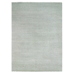 10'2"x14' Battleship Gray, Modern Grass Design, Natural Undyed Wool, Hand Knotted, Tone on Tone Oriental Rug FWR477222