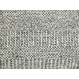 10'2"x14' Battleship Gray, Modern Grass Design, Natural Undyed Wool, Hand Knotted, Tone on Tone Oriental Rug FWR477222