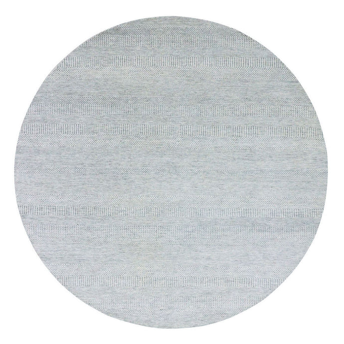 9'x9' Stone Gray, Modern Grass Design, Tone on Tone, Undyed 100% Wool, Hand Knotted, Round Oriental Rug FWR477228