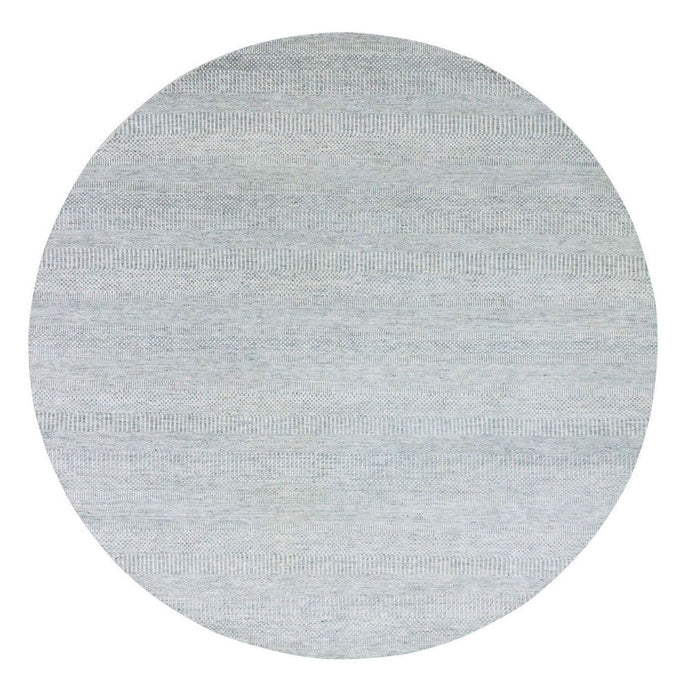 9'x9' Stone Gray, Modern Grass Design, Tone on Tone, Undyed 100% Wool, Hand Knotted, Round Oriental Rug FWR477228
