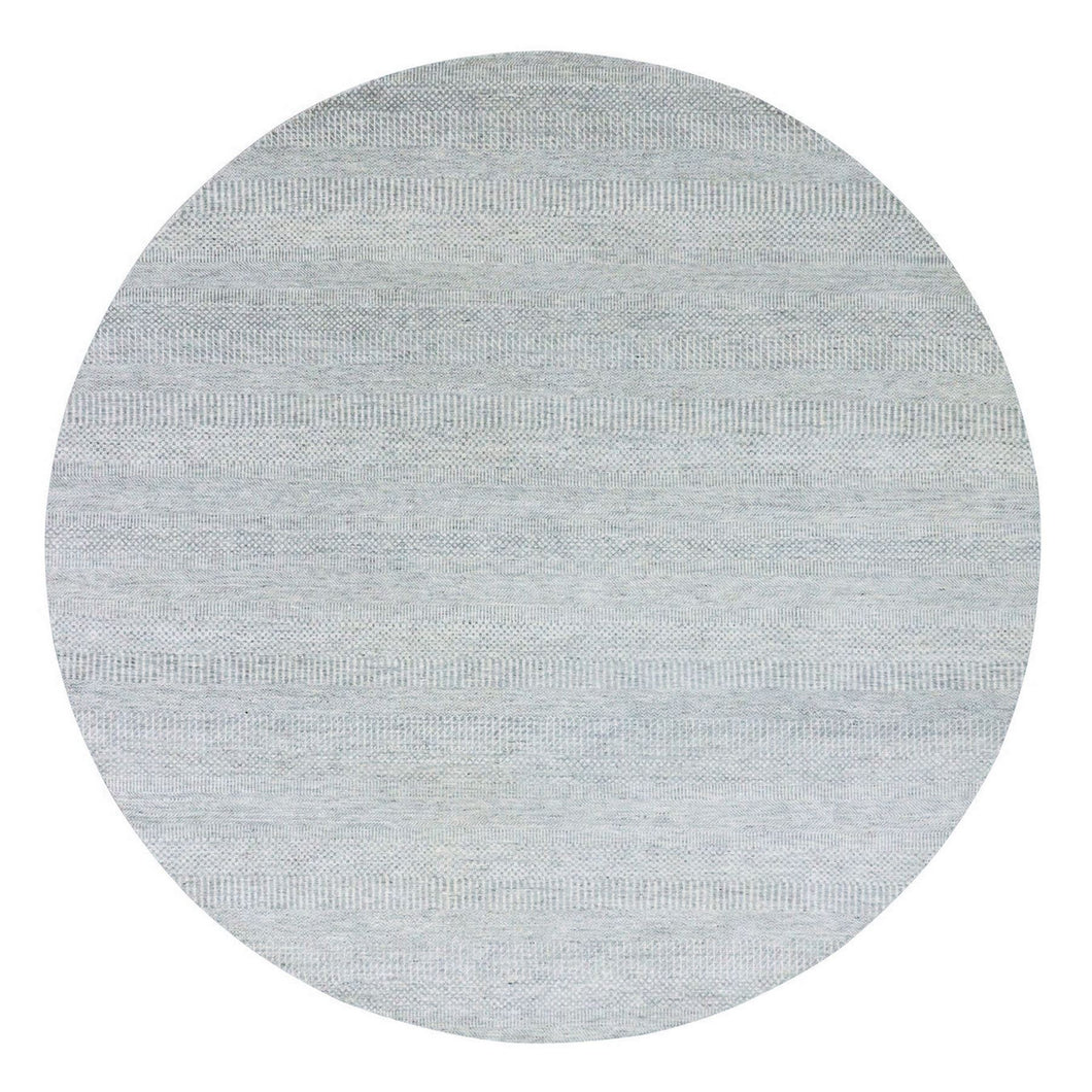 9'x9' Stone Gray, Modern Grass Design, Tone on Tone, Undyed 100% Wool, Hand Knotted, Round Oriental Rug FWR477228