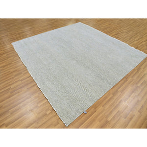 8'1"x8'2" Heather Gray, Modern Grass Design, Tone on Tone, Undyed 100% Wool, Hand Knotted, Square Oriental Rug FWR477234