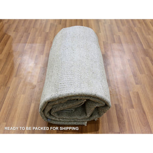 8'1"x8'2" Heather Gray, Modern Grass Design, Tone on Tone, Undyed 100% Wool, Hand Knotted, Square Oriental Rug FWR477234
