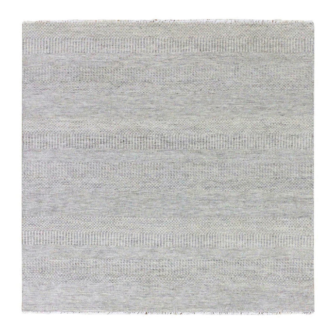 6'x6' Dark Gray, Hand Knotted, Tone on Tone, Modern Grass Design, Natural Undyed Wool, Square Oriental Rug FWR477258