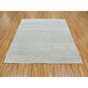 6'x6' Dark Gray, Hand Knotted, Tone on Tone, Modern Grass Design, Natural Undyed Wool, Square Oriental Rug FWR477258