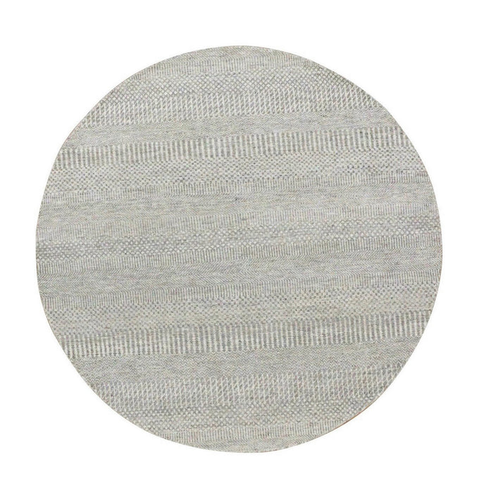 5'x5' Rustic Gray, Tone on Tone, Hand Knotted, Pure Undyed Wool, Round Grass Design Oriental Rug FWR477264