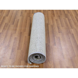 2'7"x6'3" Goose Gray, Undyed Organic Wool Grass Design, Tone on Tone, Hand Knotted Runner Oriental Rug FWR477288