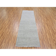 Load image into Gallery viewer, 2&#39;7&quot;x8&#39;2&quot; Silk Gray, Modern Undyed 100% Wool Grass Design, Tone on Tone, Hand Knotted, Runner Oriental Rug FWR477294