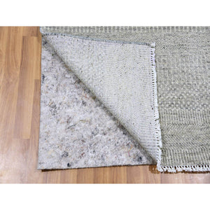 2'7"x8'2" Silk Gray, Modern Undyed 100% Wool Grass Design, Tone on Tone, Hand Knotted, Runner Oriental Rug FWR477294