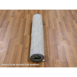 2'1"x3'2" Glossy Gray, Natural Undyed Wool, Modern Grass Design, Hand Knotted, Tone on Tone, Mat Oriental Rug FWR477330
