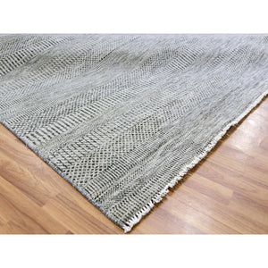 10'2"x14' Medium Gray, Modern Hand Knotted Grass Design, Tone on Tone, Undyed Organic Wool, Oriental Rug FWR477342