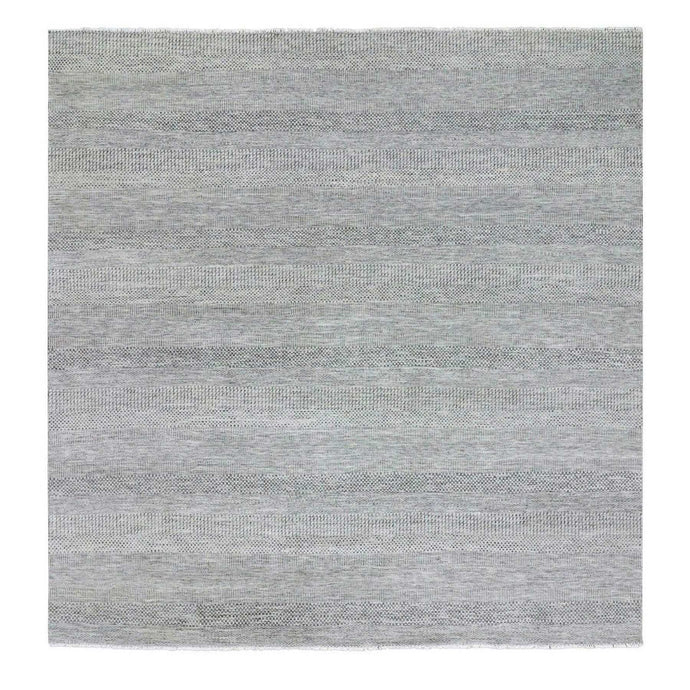 10'x10' Cloud Gray, Tone on Tone, Hand Knotted, Pure Undyed Wool, Round Grass Design Oriental Rug FWR477366