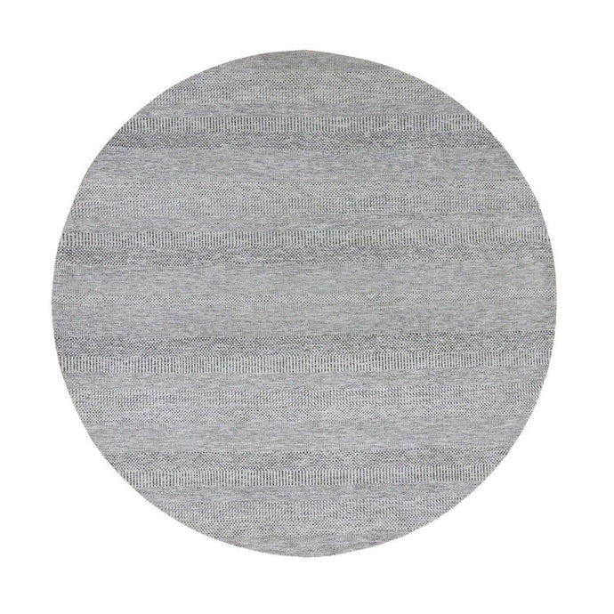 10'x10' Sea Gray, Tone on Tone, Hand Knotted, Round Pure Undyed Wool Grass Design Oriental Rug FWR477378