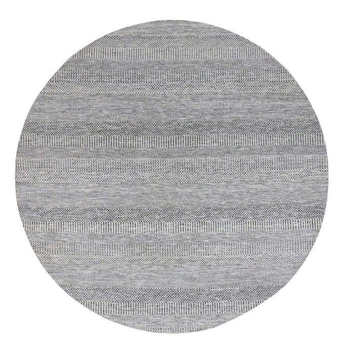 8'x8' Bright Gray, Hand Knotted, Tone on Tone, Grass Design, Round Pure Undyed Wool Oriental Rug FWR477384