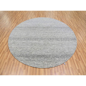 8'x8' Bright Gray, Hand Knotted, Tone on Tone, Grass Design, Round Pure Undyed Wool Oriental Rug FWR477384