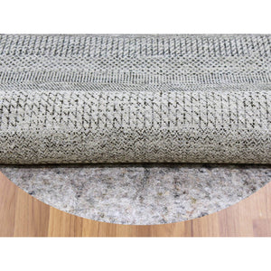 8'x8' Bright Gray, Hand Knotted, Tone on Tone, Grass Design, Round Pure Undyed Wool Oriental Rug FWR477384