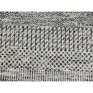 8'x8' Bright Gray, Hand Knotted, Tone on Tone, Grass Design, Round Pure Undyed Wool Oriental Rug FWR477384