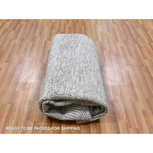 8'x8' Bright Gray, Hand Knotted, Tone on Tone, Grass Design, Round Pure Undyed Wool Oriental Rug FWR477384