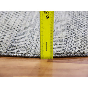 8'x8' Bright Gray, Hand Knotted, Tone on Tone, Grass Design, Round Pure Undyed Wool Oriental Rug FWR477384