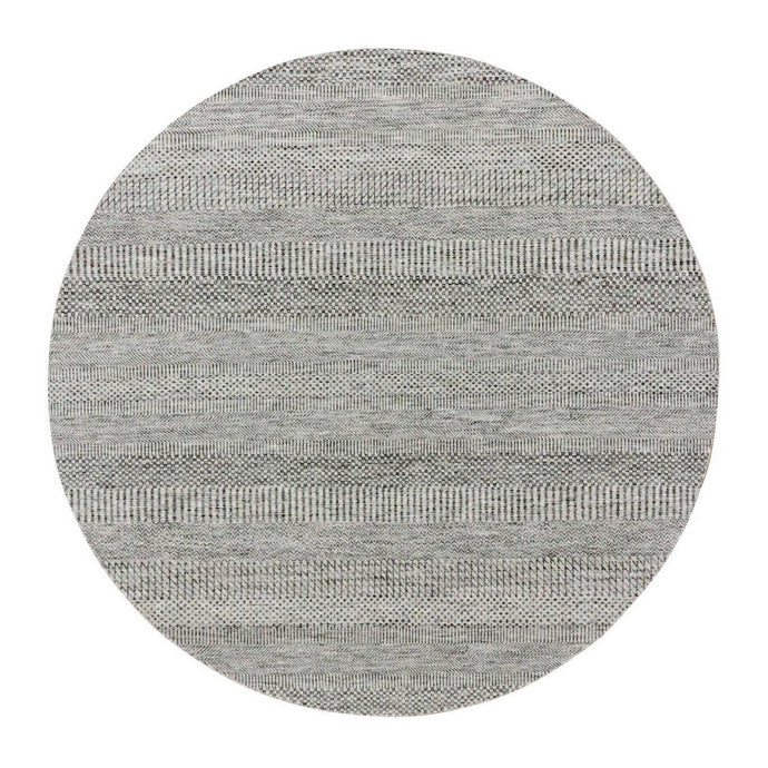 6'x6' Perfect Gray, Natural Undyed Wool, Modern Grass Design, Hand Knotted, Tone on Tone, Round Oriental Rug FWR477396