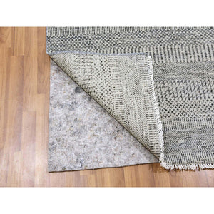 4'1"x12'1" Gentle Gray, Modern Tone on Tone Grass Design, Hand Knotted, Undyed Organic Wool, Runner Oriental Rug FWR477408