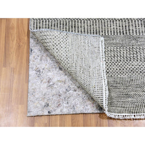 2'7"x8' Power Gray, Modern Tone on Tone Grass Design, Hand Knotted, Undyed Organic Wool, Runner Oriental Rug FWR477444