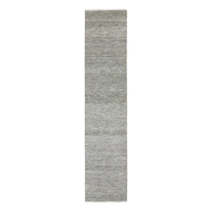 2'6"x11'10" Solid Gray, Natural Undyed Wool, Modern Grass Design, Hand Knotted, Tone on Tone, Runner Oriental Rug FWR477450