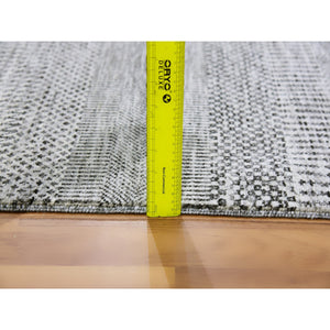 2'6"x11'10" Solid Gray, Natural Undyed Wool, Modern Grass Design, Hand Knotted, Tone on Tone, Runner Oriental Rug FWR477450