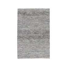 Load image into Gallery viewer, 2&#39;7&quot;x4&#39;1&quot; Rustic Gray, Modern Tone on Tone Grass Design, Hand Knotted, Undyed Organic Wool, Oriental Rug FWR477468