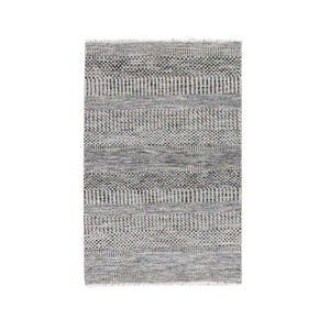 2'7"x4'1" Rustic Gray, Modern Tone on Tone Grass Design, Hand Knotted, Undyed Organic Wool, Oriental Rug FWR477468